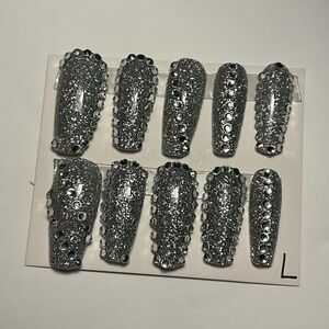 Silver Glitter Press-On Nails